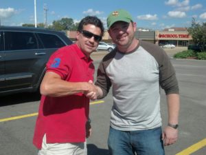Sharing a moment with Bad Chad Broussard after one of our "Burgers and Boxing" discussions. 